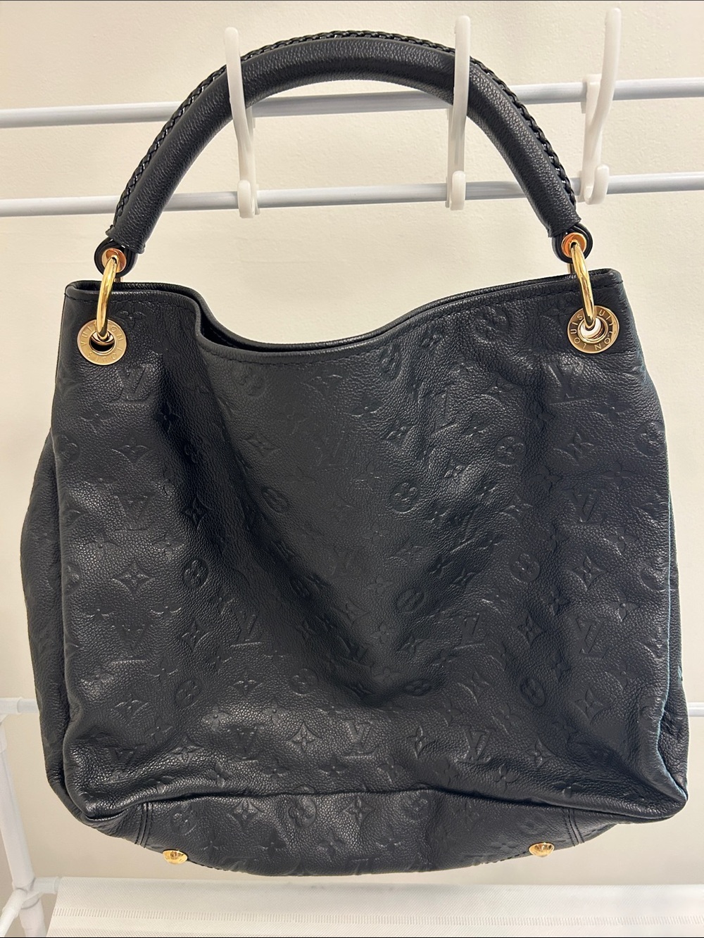 Louis Vuitton Black Embossed Monogram Hobo Bag with Gold Hardware